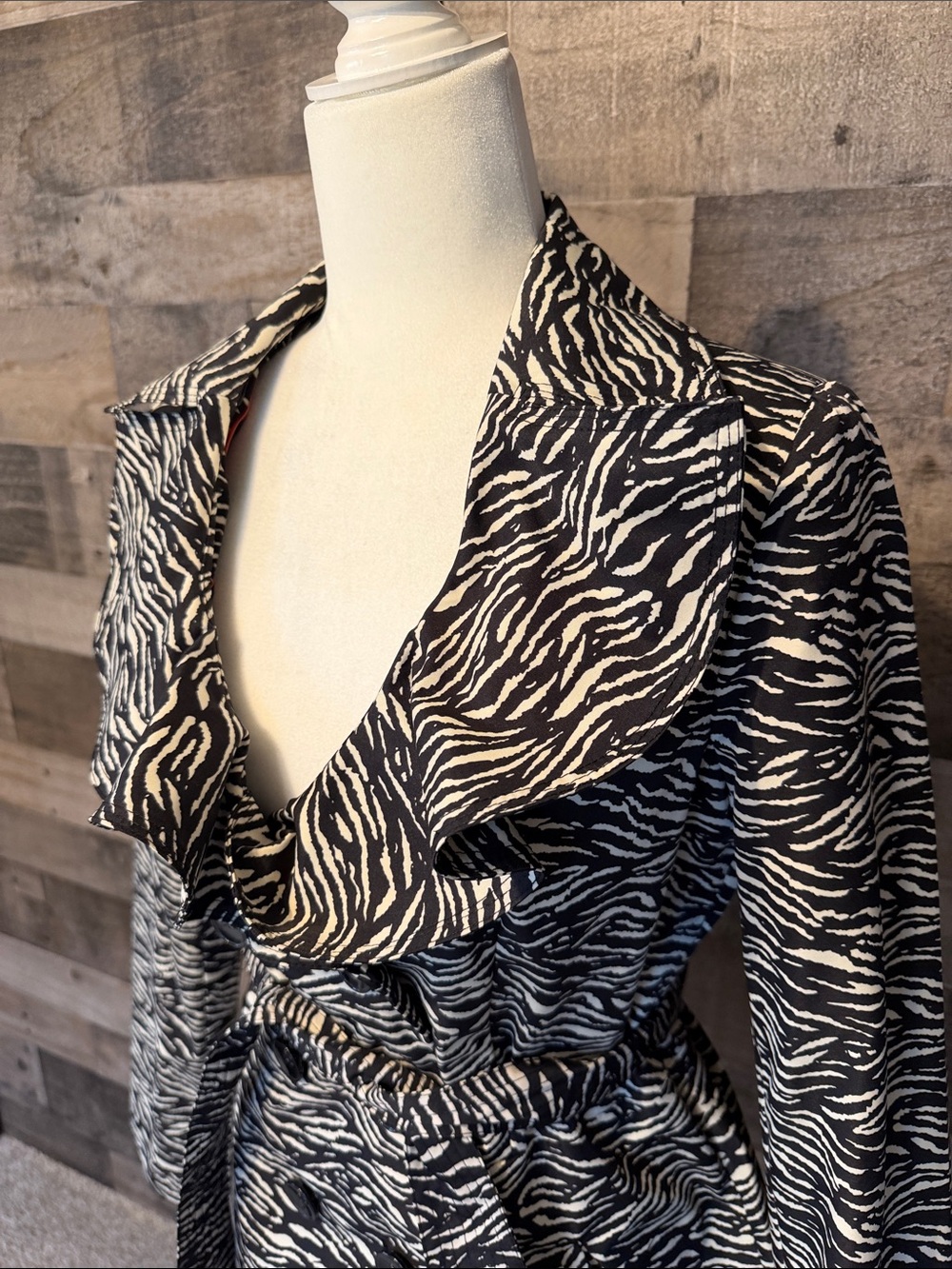 Sandro Studio Double Breasted Zebra Trench Coat Size M - Picture 6 of 16